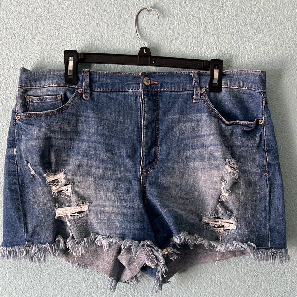 Blue Distressed Jean Shorts with Frayed Hem Women’s Size 18